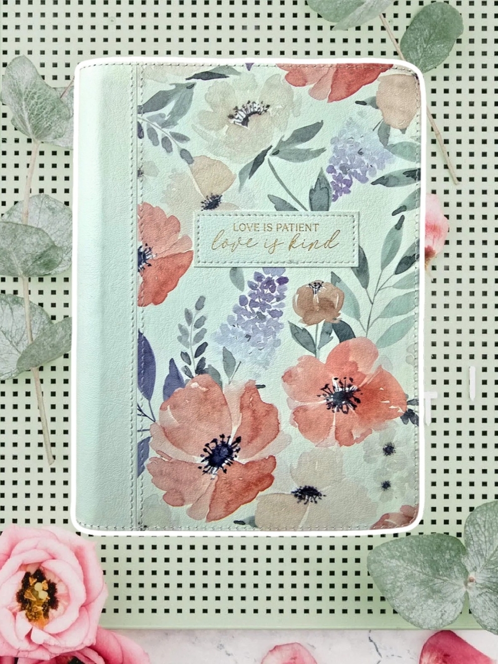 "Love Is Patient, Love Is Kind" Zippered Floral Leather Journal" - NWT